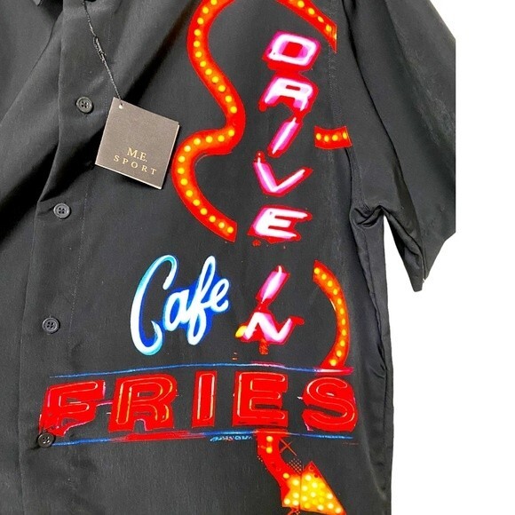 ME Sport Mens Drive In Oldies Cafe Theme Button Down Shirt - Picture 3 of 6
